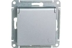 Розетка Systeme Electric ATLASDESIGN с заземлением с крышкой и шторкой алюминий 38194