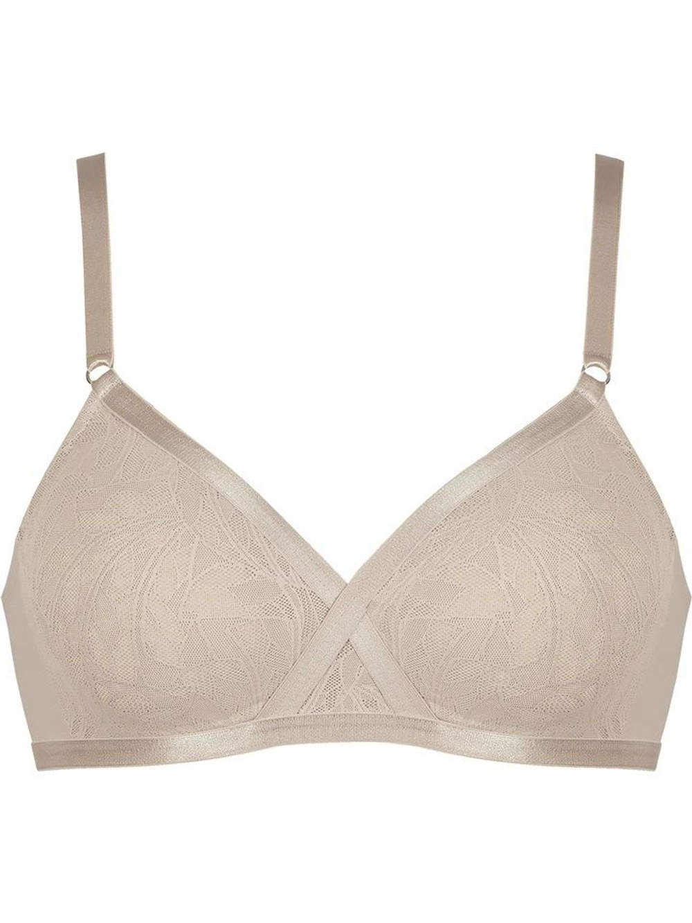 Бескаркасный бюстгальтер с мягкими кружевными чашками (Размер: 75B) (Цвет: бежевый)