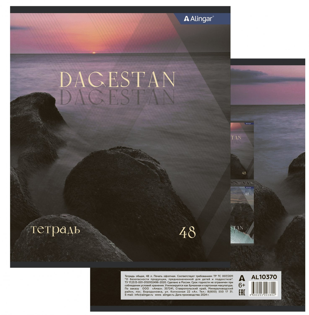 Тетрадь 48л., А5, клетка, Alingar "Dagestan", скрепка, мелованный картон (стандарт), блок офсет, 4 дизайна в пленке т/у