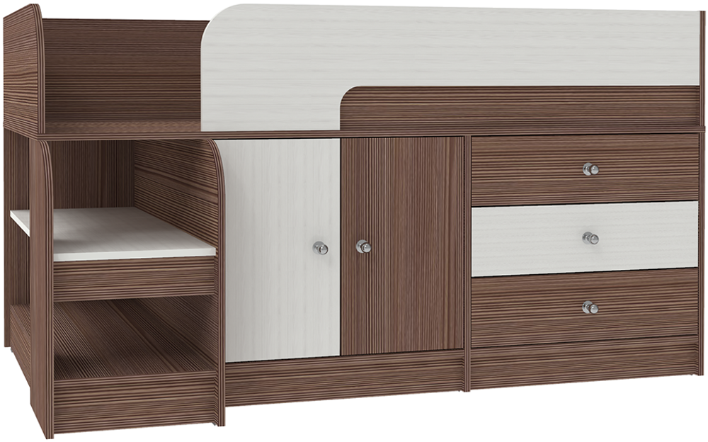 Кровать-чердак КарИВи Астра 9, 1 Бодего Темный Белое Дерево