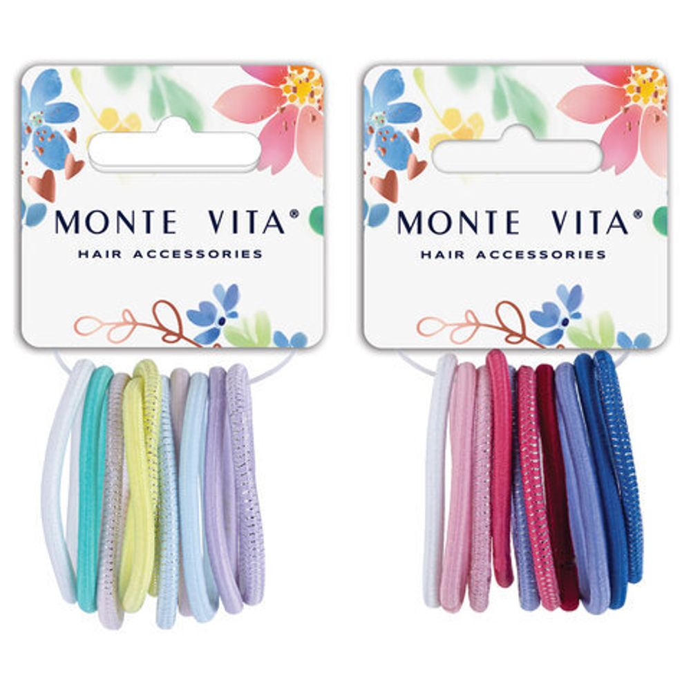 Резинки для волос НАБОР 10 шт., 0,4х14 см, разные цвета, с блестками АССОРТИ, MONTE VITA, 457040