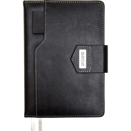 Ежедневник дат. 2026г А5 deVENTE Prestige 336стр.,черный, тв.обложка, кожзам, ляссе, карман