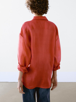 Massimo Dutti Рубашка свободного кроя из смесовой ткани рами, вишнево-красный