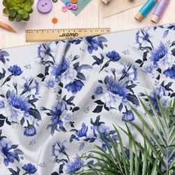 Ткань сатин голубые цветочки