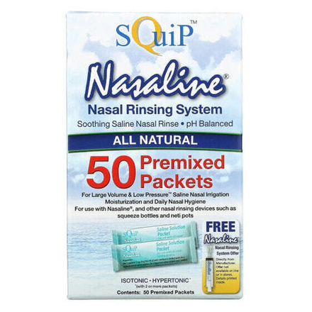 От гриппа и простуды Squip, Nasaline, система для промывания носа, 50 предварительно подготовленных пакетов