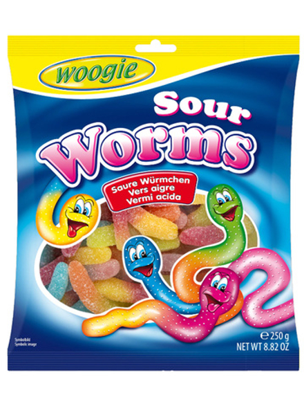 Австрийский мармелад Woogie Sour Worms 250 г., Вуги "Кислые червяки"