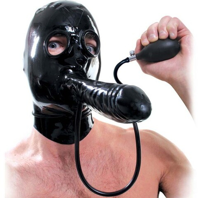 Шлем на молнии с надувным кляпом и фаллосом Fuck My Face Hood (Цвет: черный)