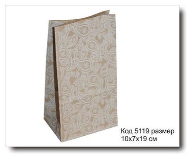 Крафт пакет код 5119 с рисунком размер 10х7х19 см  коричневый
