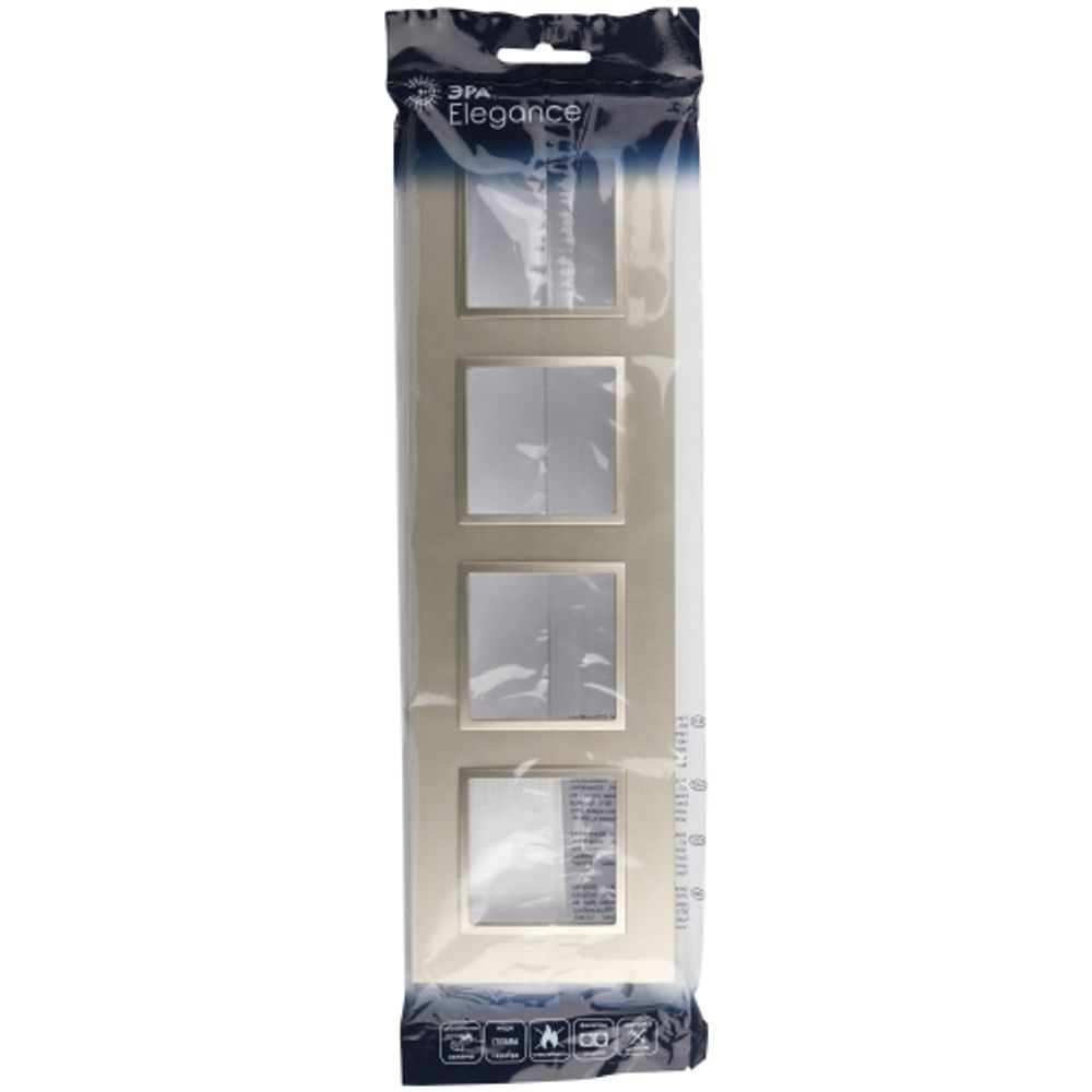 Рамка для розеток и выключателей ЭРА Elegance 14-5014-04 Classic, на 4 поста, шампань