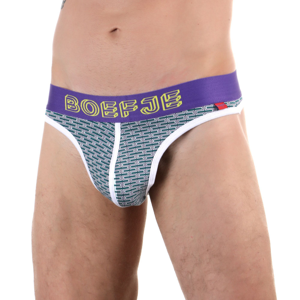 Мужские трусы-тонги с узором-кирпичиками и брендированным поясом (Размер: XL) (Цвет: разноцветный)