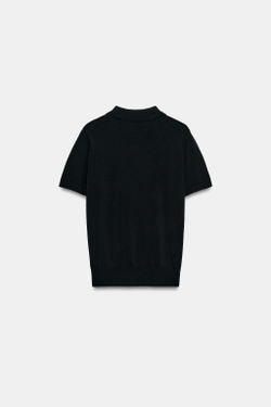 ZARA ТРИКОТАЖНОЕ ПОЛО С КОРОТКИМИ РУКАВАМИ, ЧЕРНЫЙ