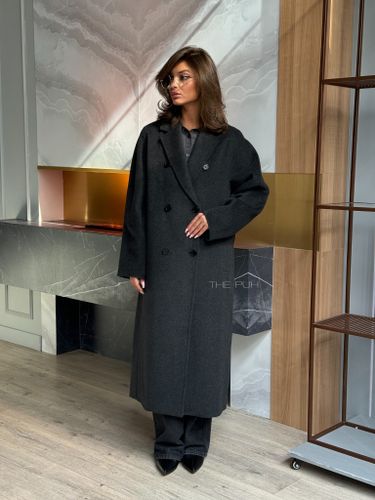 Черное двубортное пальто из шерсти
