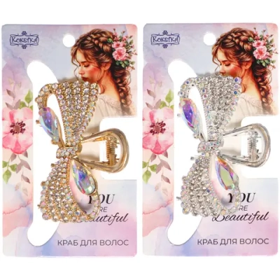 Заколка - краб для волос на блистере «LAVITA», бантик, цвет серебро и золото, 5,8*3,3см