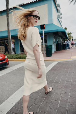 ZARA ТРИКОТАЖНАЯ ЮБКА МИДИ, ЭКРЮ