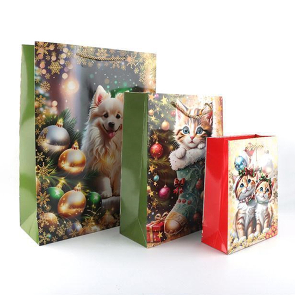 пакет 18 х 23 х 8 подарочный 3шт животные новогодний (бежевый)