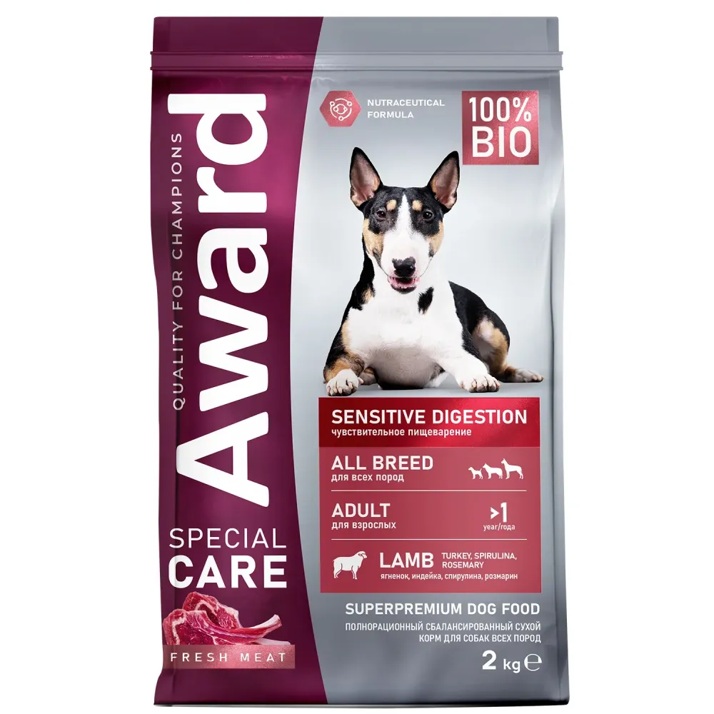 Сухой корм AWARD Special Care Sensitive Digestion для взрослых собак всех пород с чувствительным пищеварением со свежим мясом ягненка