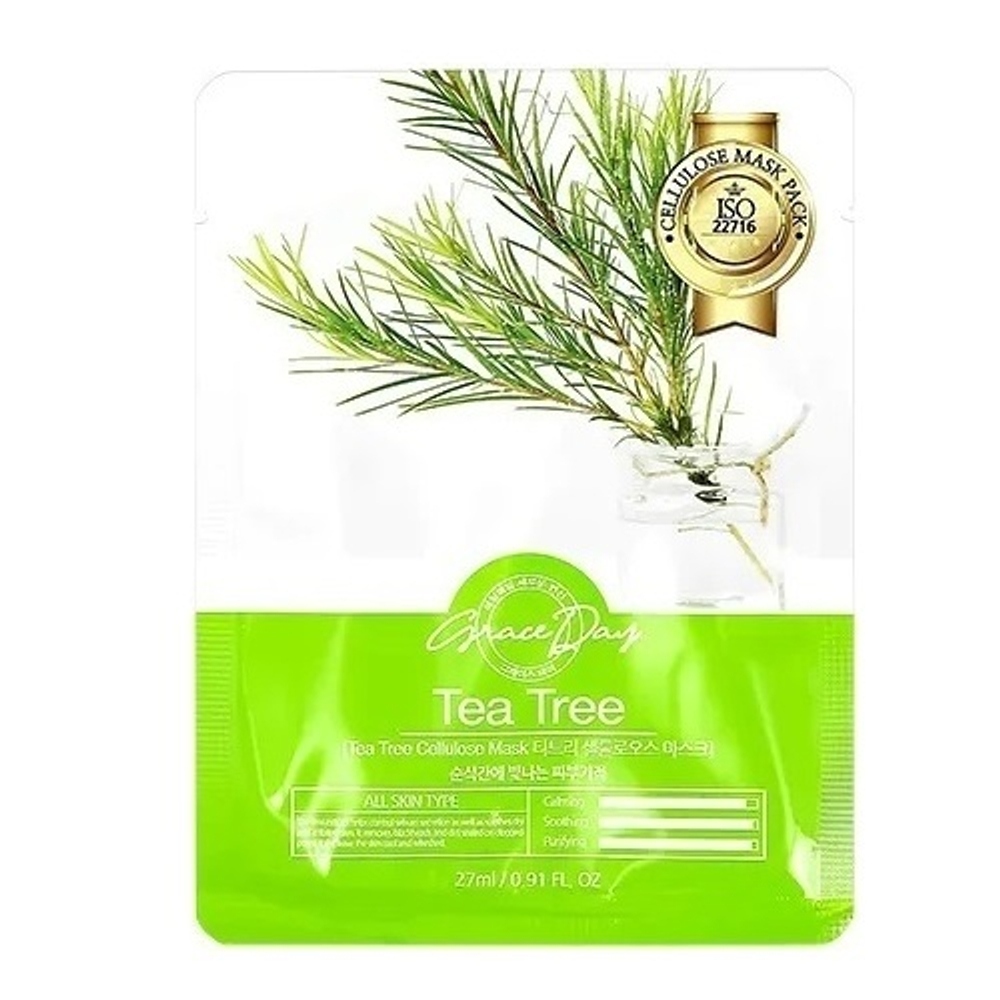 Тканевая маска с экстрактом Чайного Дерева Grace Day Tea Tree Cellulose Mask 5шт
