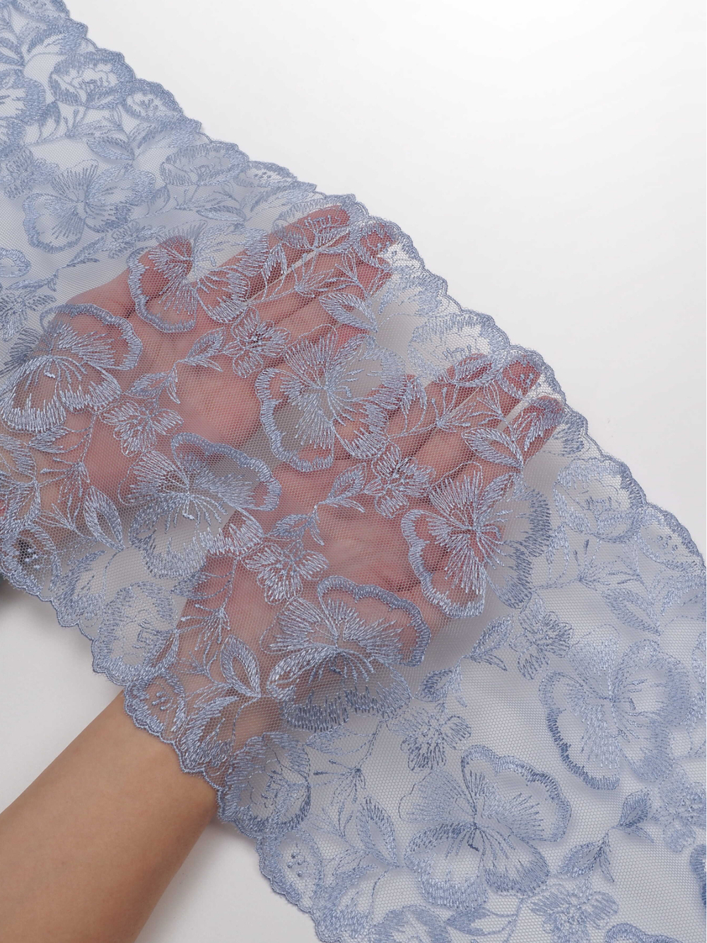 Кружево вышивка на сетке исландский голубой неэластичная ширина 22 см