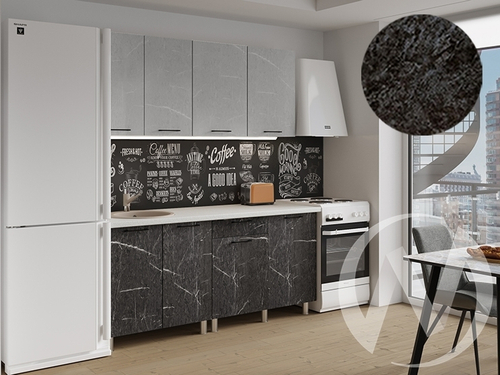 Кухня Мэйбл 1.8м (корпус белый/мрамор лайт; мрамор дарк) 26мм кастилло темный