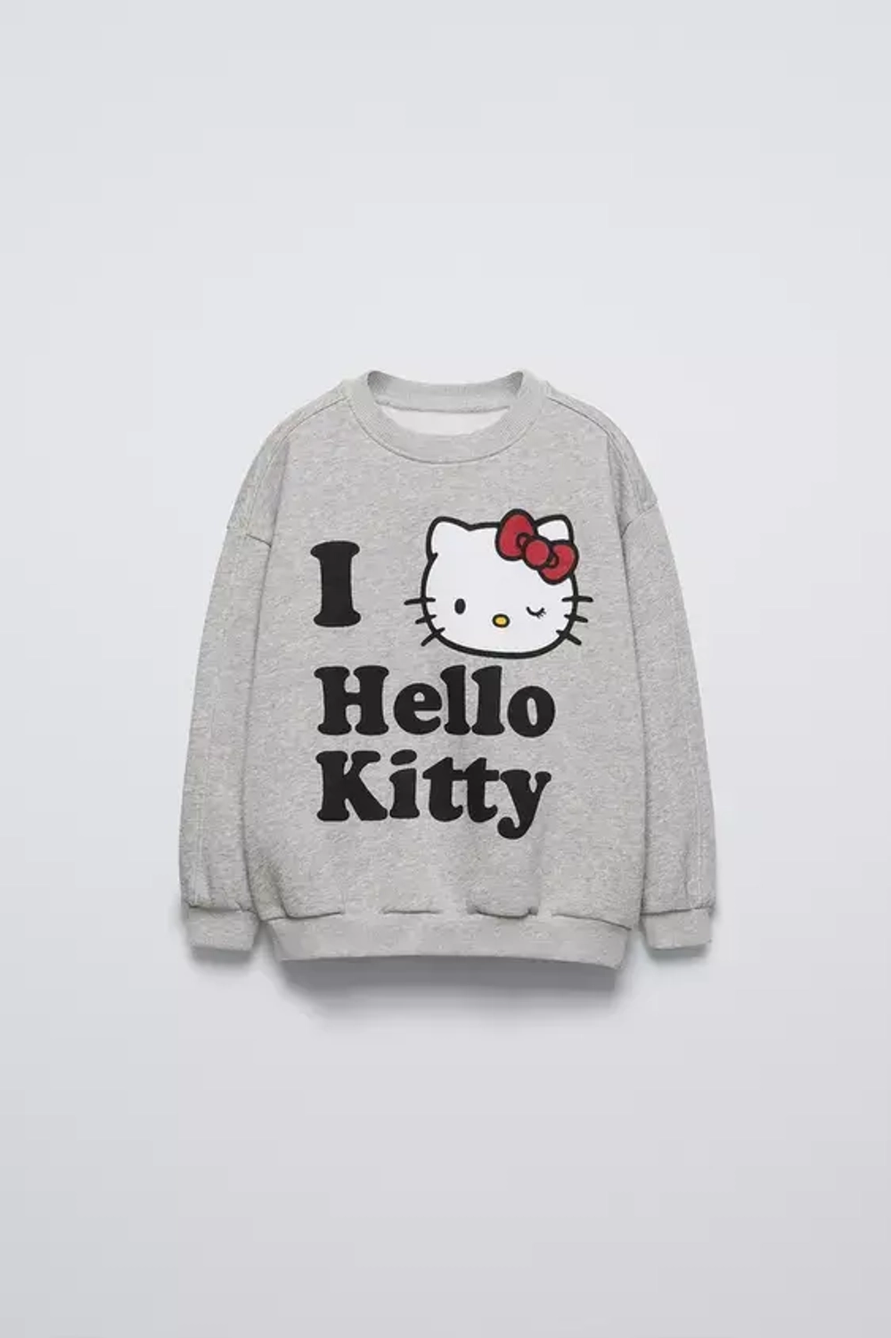 ZARA ТОЛСТОВКА I LOVE HELLO KITTY ©, СЕРЫЙ С МЕЛАНЖЕВЫМ ЭФФЕКТОМ