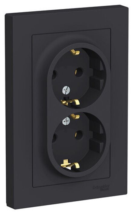 Розетка двухместная Systeme Electric AtlasDesign Карбон с/з с рамкой 16А