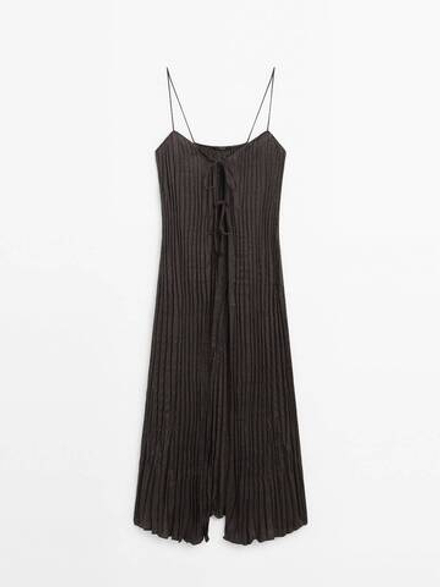 Massimo Dutti Длинный плиссированный топ, шоколадный
