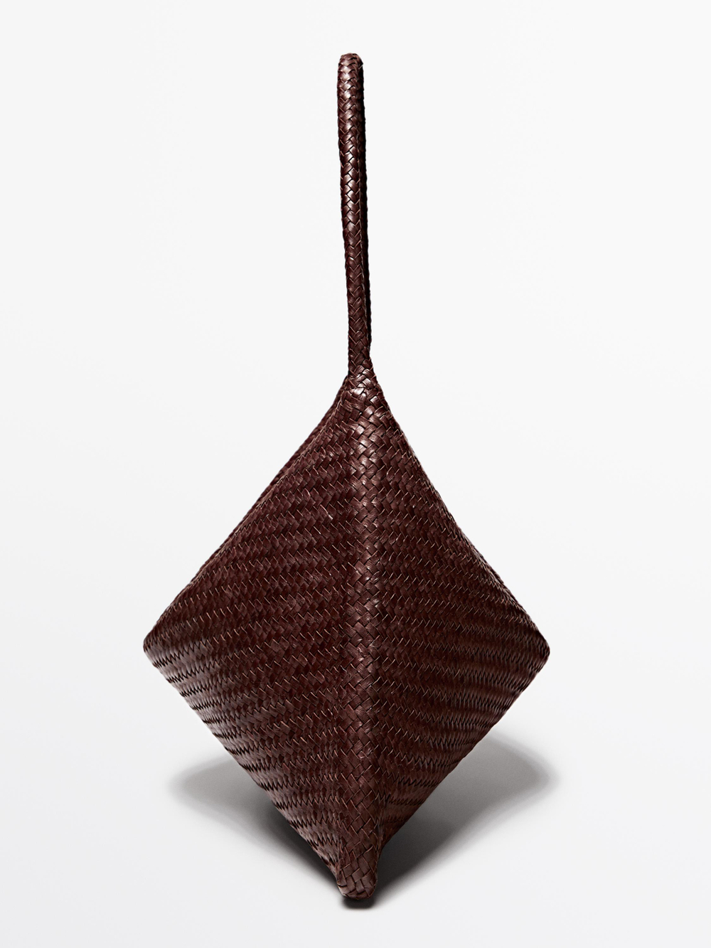 Massimo Dutti Большая плетеная сумка-саквояж из кожи наппа, бургунди