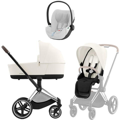 Коляска 3 в 1 Cybex Priam IV Chrome Brown complete и автокресло Cloud T i-Size Platinum White Plus Off White