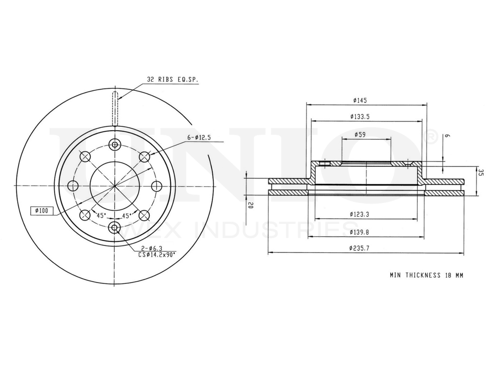 Диск тормозной передний UNIO BRD-20017