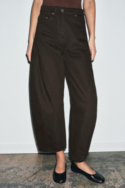 ZARA ДЖИНСЫ ZW COLLECTION ANKLE BALLOON СО СРЕДНЕЙ ПОСАДКОЙ, ШОКОЛАДНЫЙ