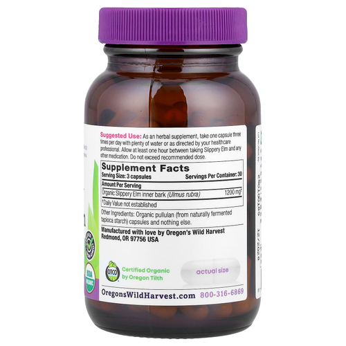 Oregon's Wild Harvest, органический красный вяз, 90 органических веганских капсул (400 мг в 1 капсуле)