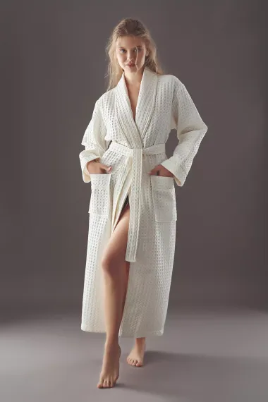Женский вафельный халат 4230 кремовый
