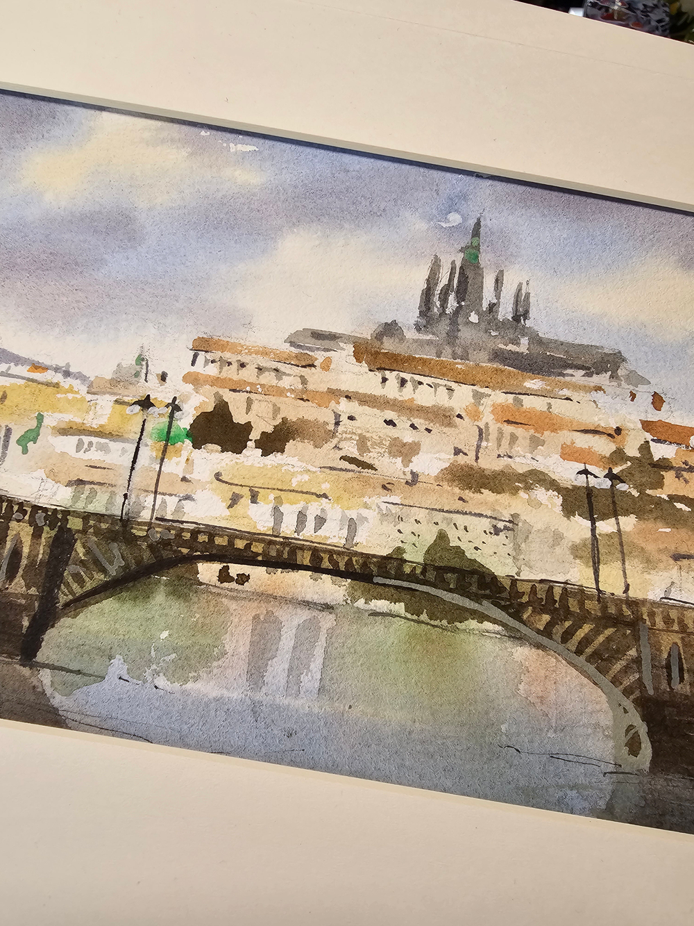 Картина авторская акварельная в паспарту 20х50 см на стену для интерьера "Вышеград"