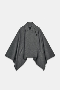 ZARA НАКИДКА ИЗ ШЕРСТИ ZW COLLECTION LIMITED EDITION, ТЕМНО-СЕРЫЙ