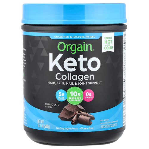 Orgain, Keto, Кетогенный протеиновый порошок коллагена с маслом MCT, шоколад, 0,88 фунта (400 г)