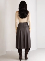 Юбка кожаная трапеция миди