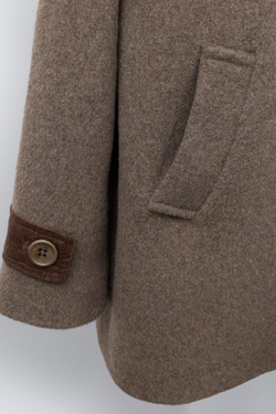 ZARA ПАЛЬТО ИЗ КОНТРАСТНОГО ВЕЛЬВЕТА С ШЕРСТЬЮ, СЕРОВАТО-КОРИЧНЕВЫЙ