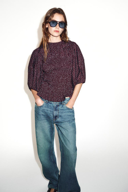 ZARA БЛУЗА В ГОРОШЕК С ОБЪЕМНЫМИ РУКАВАМИ, РАЗНОЦВЕТНЫЙ