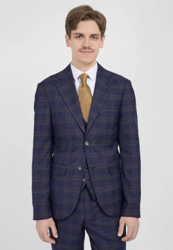 Мужской костюм тройка в клетку (синий) А49