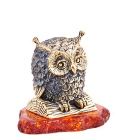 Народные промыслы AM-3707 Фигурка «Птица Сова Уля» (латунь, янтарь)