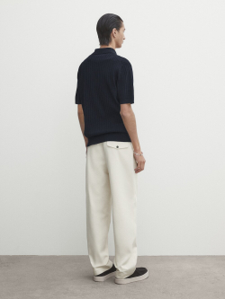 Massimo Dutti Поло в рубчик с короткими рукавами, темно-синий