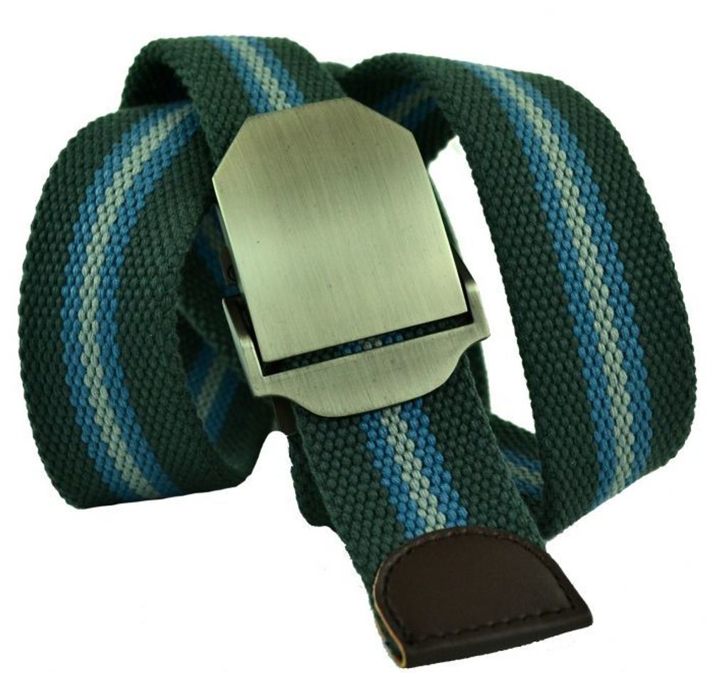 Ремень тканевый джинсовый мужской зелёный хаки с голубым стропа 4 см 40Stropa-045