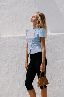 ZARA ТОП В ПОЛОСКУ НА ПУГОВИЦАХ, СИНИЙ/БЕЛЫЙ