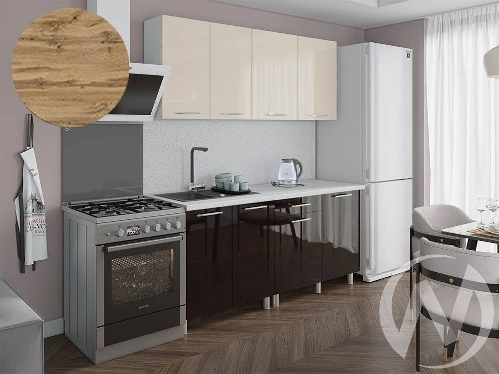 Кухня Нора 1.8м (корпус белый/ваниль; горький шоколад) 26мм дуб вотан