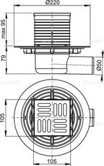 Душевой трап Alcadrain 105х105/50 с боковой подводкой, решетка латунь – хром (APV101)