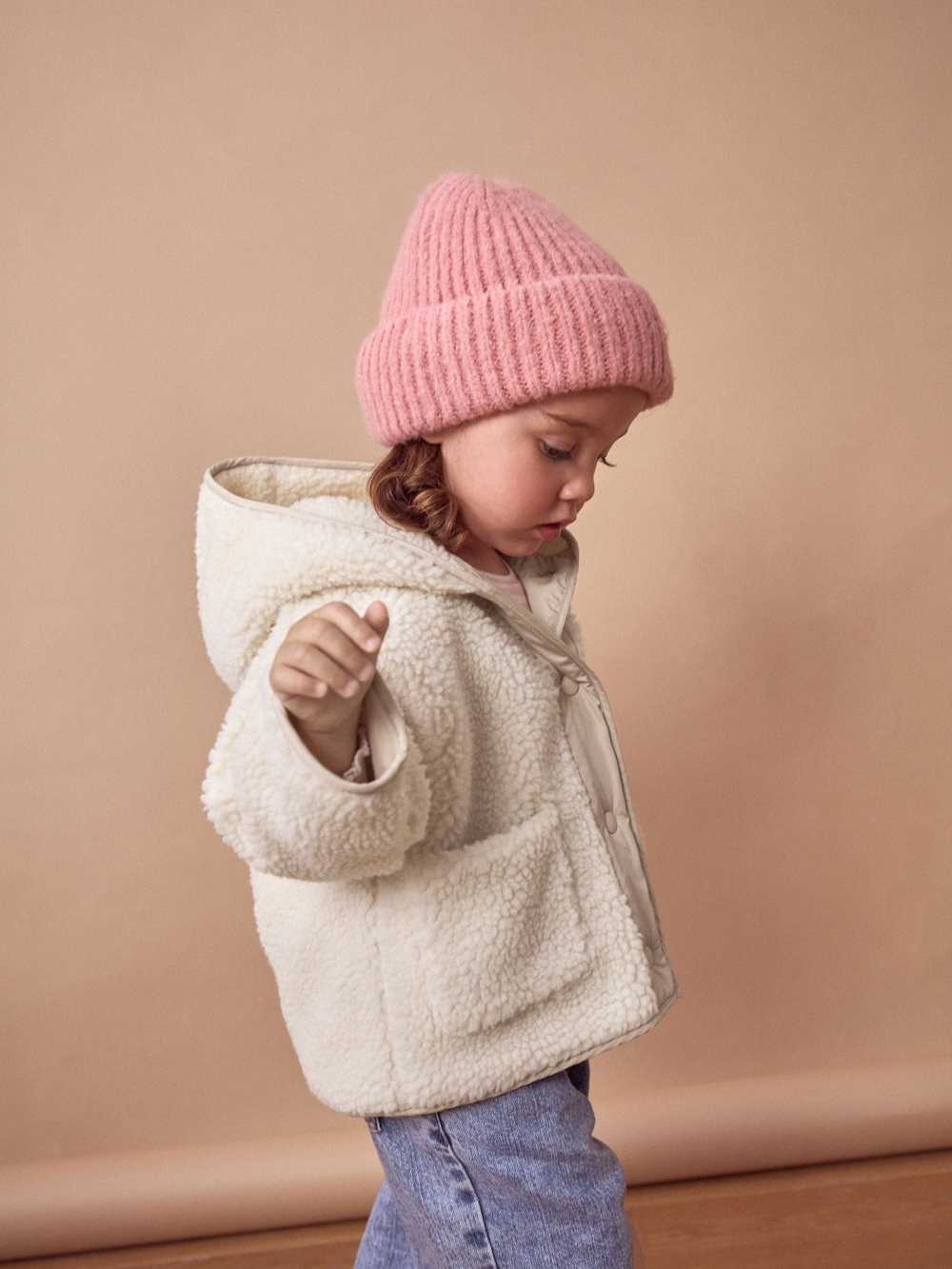 Куртка флисовая с капюшоном на молнии для девочки Next 378-041, Кремовый