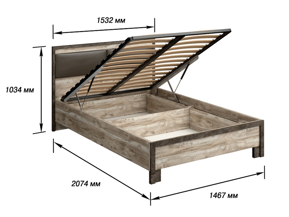Кровать с подъемным механизмом №2 Клео Дуб Юкон/Ателье темное 1400