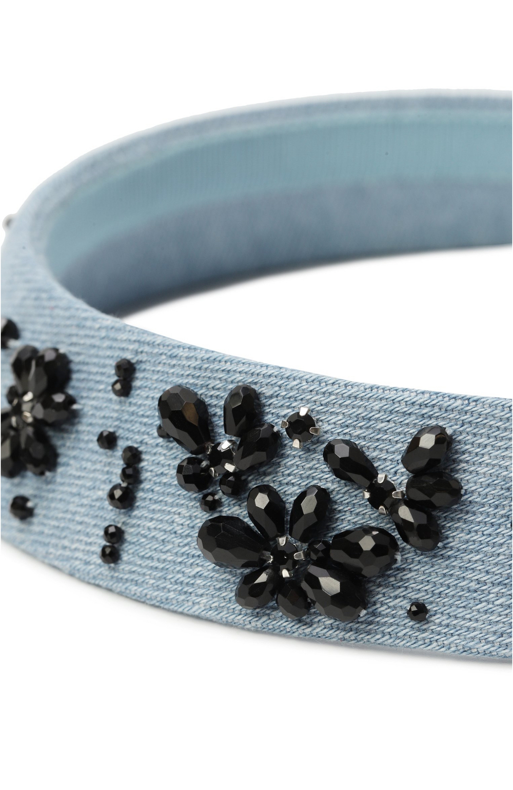 Кокошник из голубой джинсы с черными цветами XS