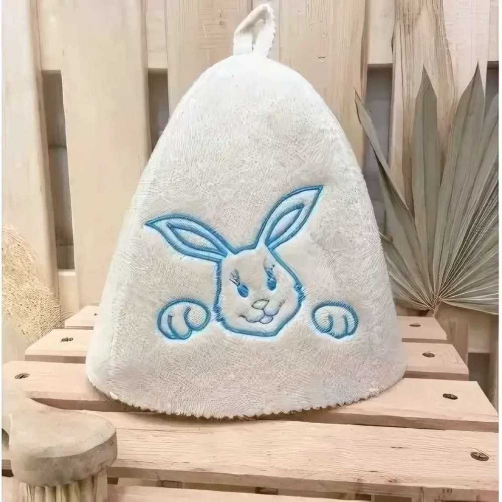 Шапка банная детская классическая с вышивкой «Заяц», цвет белый, (без упаковки)