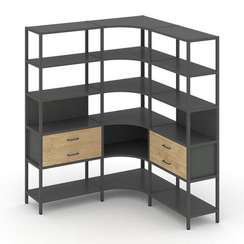Shelf System Трехсекционный угловой стеллаж пятиярусный с ящиками SN.STMU-531 Антрацит/Тиквуд Светлы